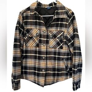 Kavu Size Large Quilted Lined Cotton Jacket Cream/Black Camp Shacket